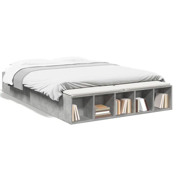 vidaXL Cadru de pat, gri beton, 150x200 cm, lemn prelucrat