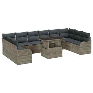 vidaXL Set de canapele pentru grădină cu pernă 11 pcs Gri Rattan poli