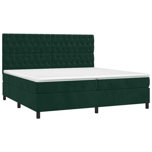 vidaXL Pat box spring cu saltea, verde &icirc;nchis, 200x200 cm, catifea
