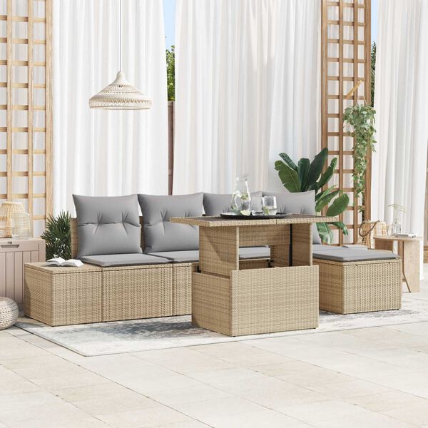 vidaXL Set de canapele pentru grădină 6 pcs Bej Rattan poli