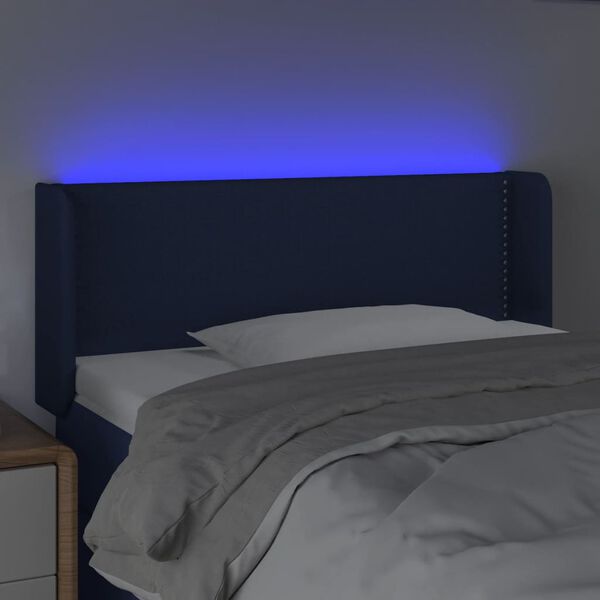vidaXL Tăblie de pat cu LED, albastru, 83x16x78/88 cm, textil