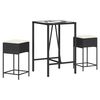 vidaXL Set mobilier bar de grădină cu perne, 3 piese, negru, poliratan