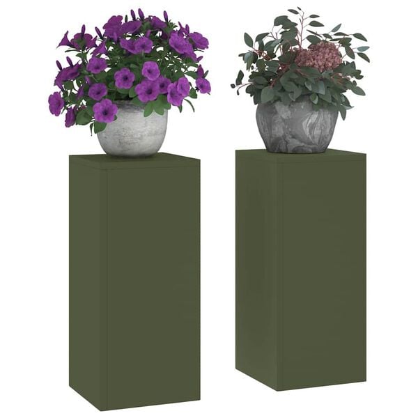 vidaXL Suport pentru plante 2 pcs Olivengrønn 24 x 24 x 55 cm Oțel