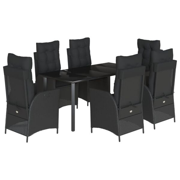 vidaXL Set mobilier de grădină cu perne, 7 piese, negru, poliratan