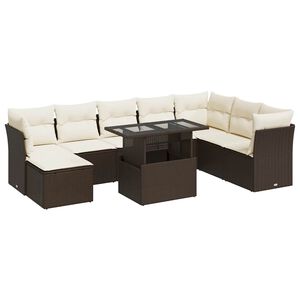 vidaXL Set canapele de grădină cu perne, 9 piese, maro, poliratan