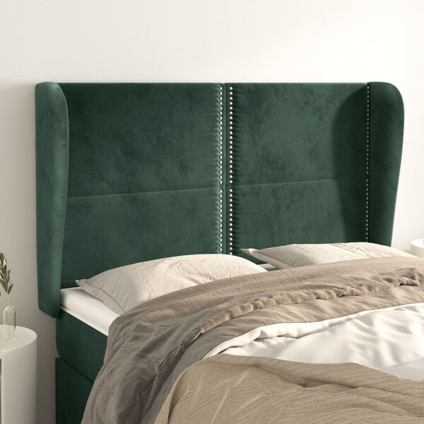 vidaXL Tăblie pat cu aripioare verde &icirc;nchis 147x23x118/128 cm catifea