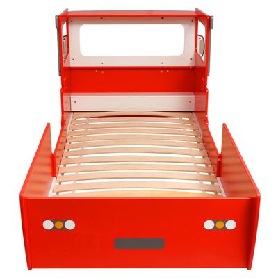vidaXL Pat pentru copii mașină de pompieri 200 x 90 cm, roșu
