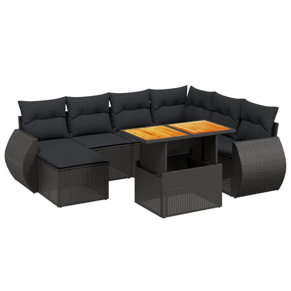 vidaXL Set mobilier de grădină cu perne, 8 piese, negru, poliratan