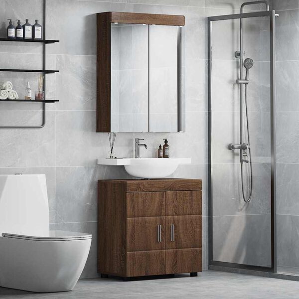 vidaXL Set de mobilier pentru baie TULUM Stejar &icirc;nchis Lemn compozit