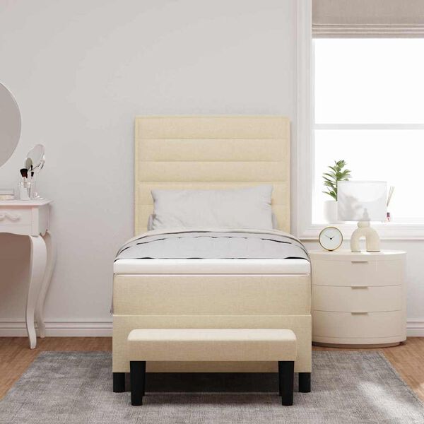 vidaXL Pat cu arcuri cu saltea cu headboard Crem 100 x 200 cm țesătură