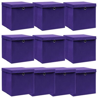 vidaXL Cutii depozitare cu capace 10 buc. violet, 32x32x32 cm, textil