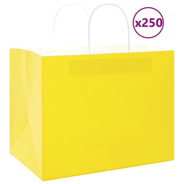 vidaXL Pungi de h&acirc;rtie 250 buc cu m&acirc;nere galbene 32x22x24 cm