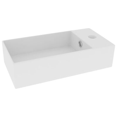 vidaXL Chiuvetă de baie cu preaplin, alb mat, ceramică
