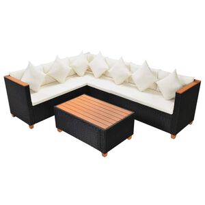 vidaXL Set mobilier de grădină cu perne, 4 piese, negru, poliratan