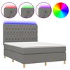 vidaXL Pat cu arcuri, saltea și LED, gri &icirc;nchis, 140x190 cm, textil