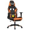 vidaXL Scaun gaming masaj/suport picioare, negru/portocaliu, piele eco