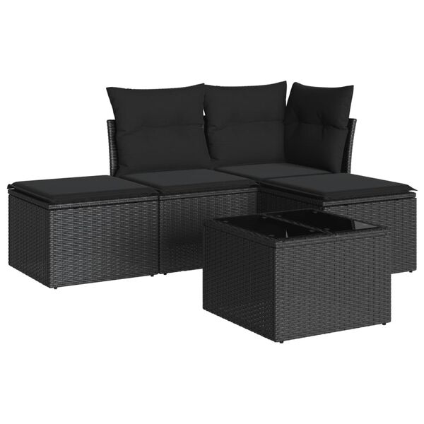 vidaXL Set mobilier de grădină cu perne, 5 piese, negru, poliratan