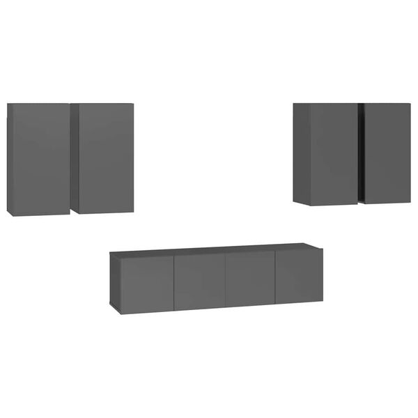 vidaXL Set de dulapuri TV, 6 piese, gri extralucios, lemn prelucrat
