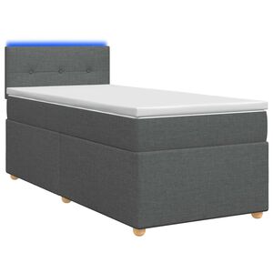 vidaXL Pat box spring cu saltea și LED Gri &icirc;nchis 90 x 190 cm Țesătură