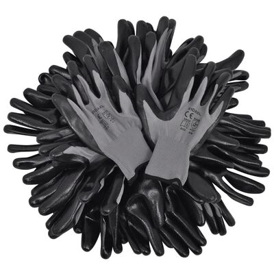 vidaXL Mănuși de lucru, nitril, 24 perechi, mărimea 8/M, gri și negru