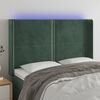 vidaXL Tăblie de pat cu LED, verde &icirc;nchis, 147x16x118/128 cm, catifea