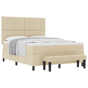 vidaXL Pat cu arcuri cu saltea cu headboard Crem 140 x 200 cm țesătură