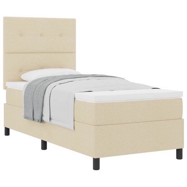 vidaXL Pat cu arcuri cu saltea cu headboard Crem 80 x 200 cm țesătură
