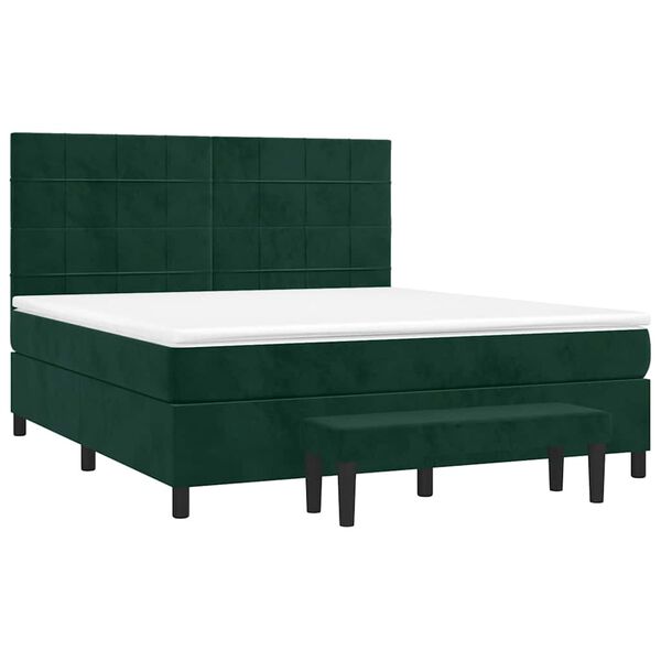 vidaXL Pat box spring cu saltea, verde &icirc;nchis, 180x200 cm, catifea