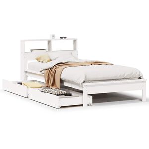 vidaXL Pat cu bibliotecă fără saltea, alb, 75x190 cm, lemn masiv pin