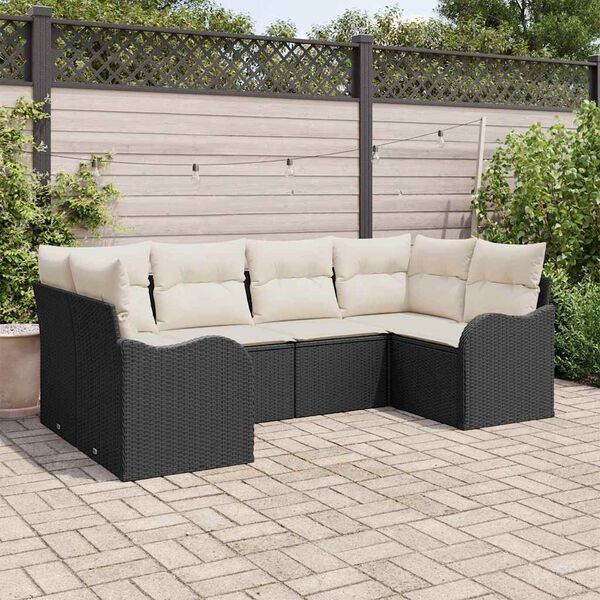 vidaXL Set de canapele pentru grădină 6 pcs Negru și alb Rattan poli