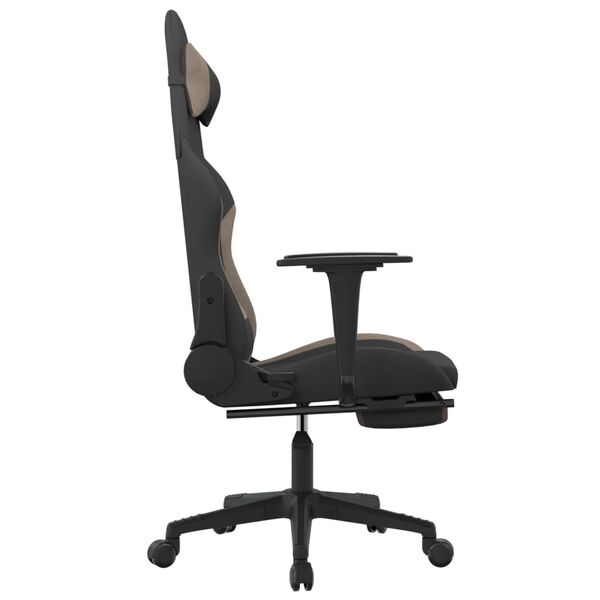 vidaXL Scaun de gaming cu taburet, negru și gri taupe, textil