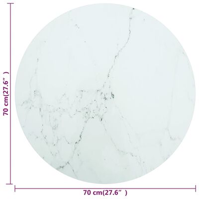 vidaXL Blat masă, alb, Ø70x0,8 cm, sticlă securizată, design marmură