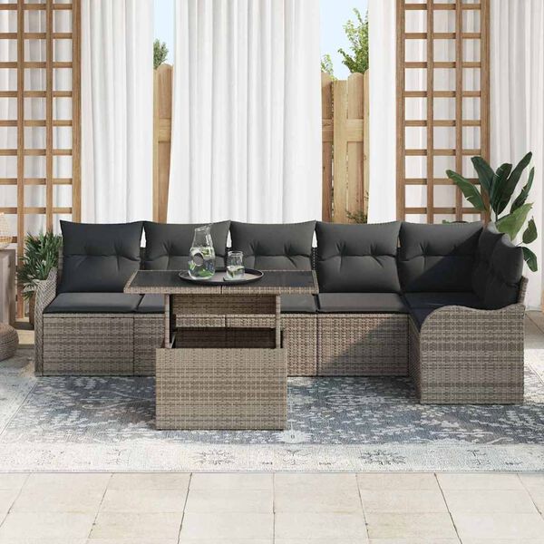 vidaXL Set de canapele pentru grădină cu pernă 7 pcs Gri Poli Rattan