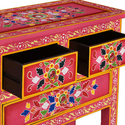 vidaXL Servantă cu sertare, lemn masiv de mango, roz, pictat manual