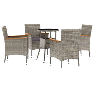 vidaXL Set bistro de grădină cu perne, 5 piese, gri, poliratan