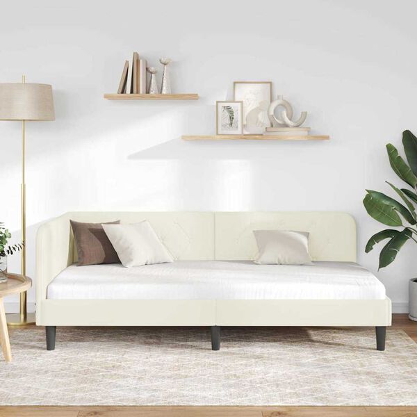 vidaXL Cadru de pat colțar cu headboard Crem 100 x 200 cm Catifea