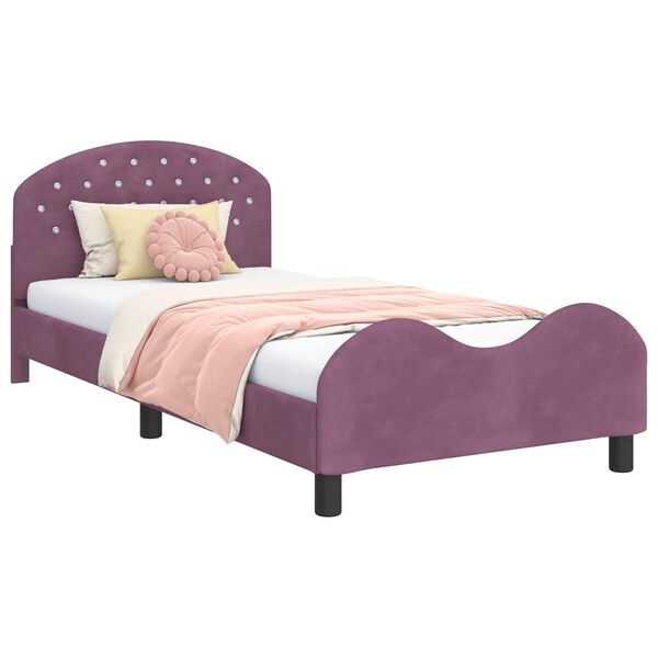 vidaXL Cadru de pat pentru copii cu spătar Violet 90 x 190 cm Catifea