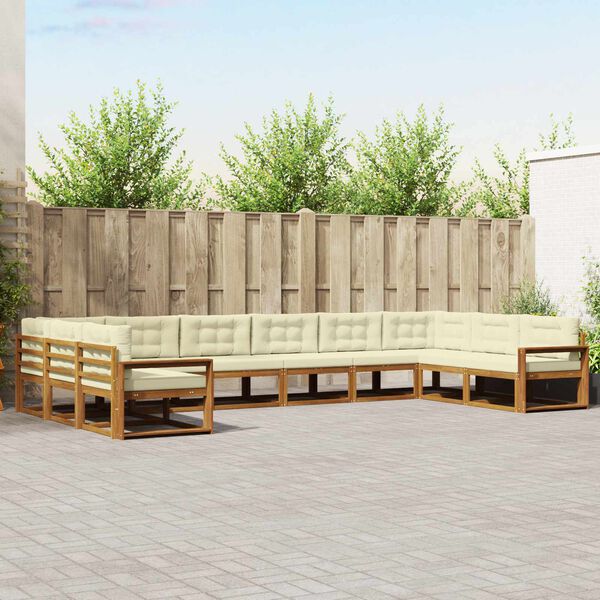 vidaXL Set de canapele de exterior cu pernă 10 pcs Natural și Crem