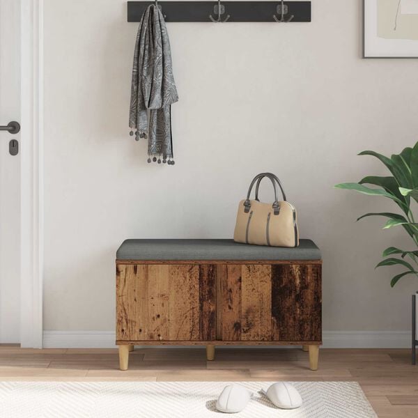 vidaXL Bancă pentru hol cu pernă cu ușă Lemn vechi 60 x 38 x 46 cm