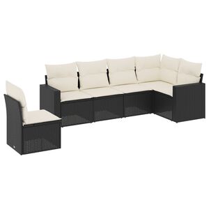 vidaXL Set mobilier de grădină cu perne, 6 piese, negru, poliratan