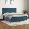 vidaXL Pat box spring cu saltea, albastru &icirc;nchis, 160x200 cm, catifea