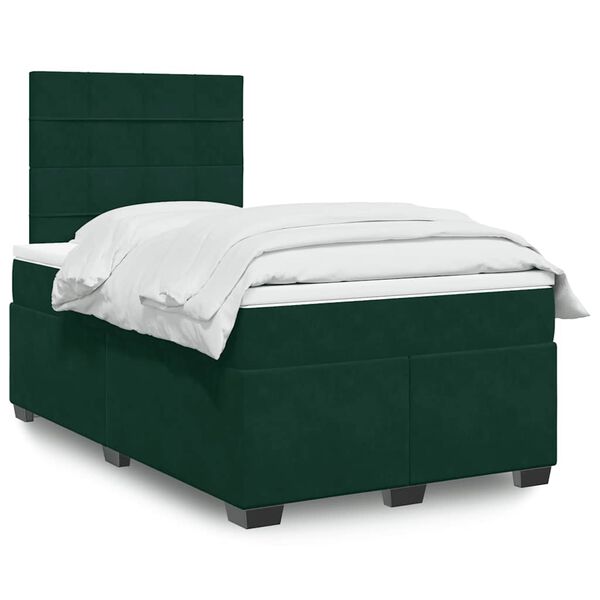 vidaXL Pat box spring cu saltea, verde &icirc;nchis, 120x190 cm, catifea
