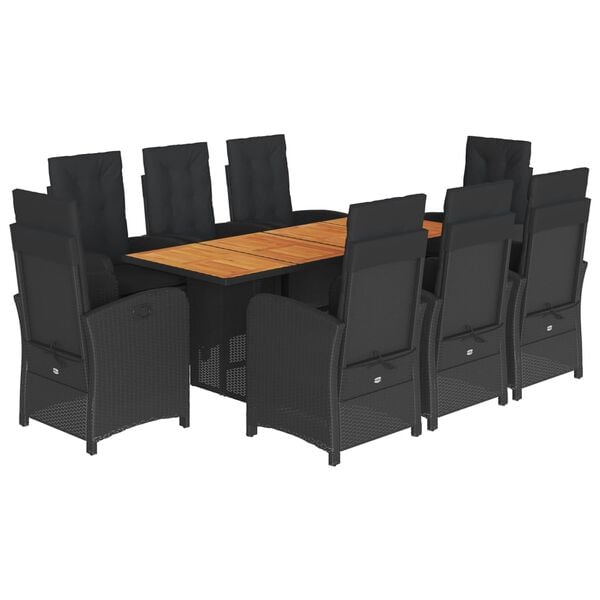 vidaXL Set mobilier de grădină cu perne, 9 piese, negru, poliratan