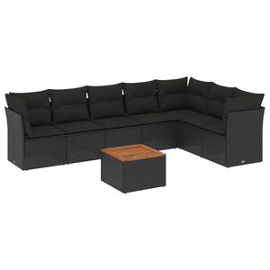 vidaXL Set mobilier de grădină cu perne, 8 piese, negru, poliratan