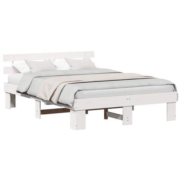 vidaXL Cadru de pat cu headboard Alb 160 x 200 cm Lemn de pin masiv