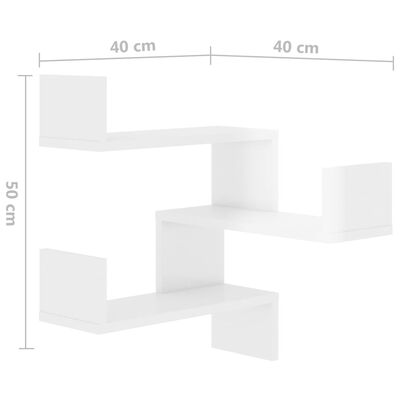 vidaXL Raft de perete pe colț, alb extralucios, 40x40x50 cm, PAL