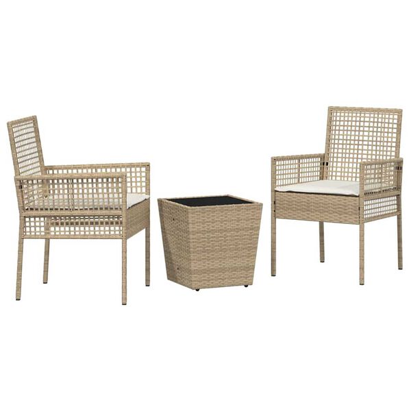 vidaXL Set Bistro de Grădină 3 pcs Bej Rattan poli