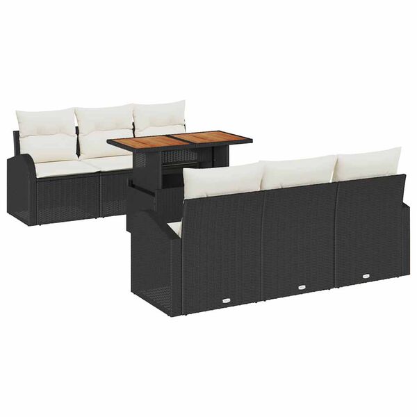 vidaXL Set de canapele pentru grădină cu pernă 7 pcs negru și crem