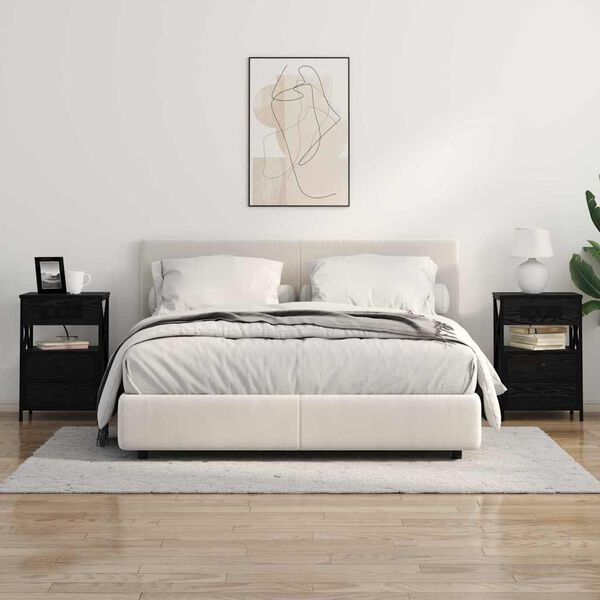 vidaXL Dulap de noapte cu sertar 2 pcs Stejar Negru 40 x 31 x 60 cm