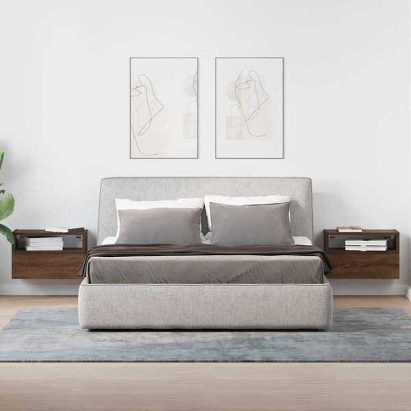 vidaXL Noptiere de perete, 2 buc., stejar maro, 45x26x28,5 cm